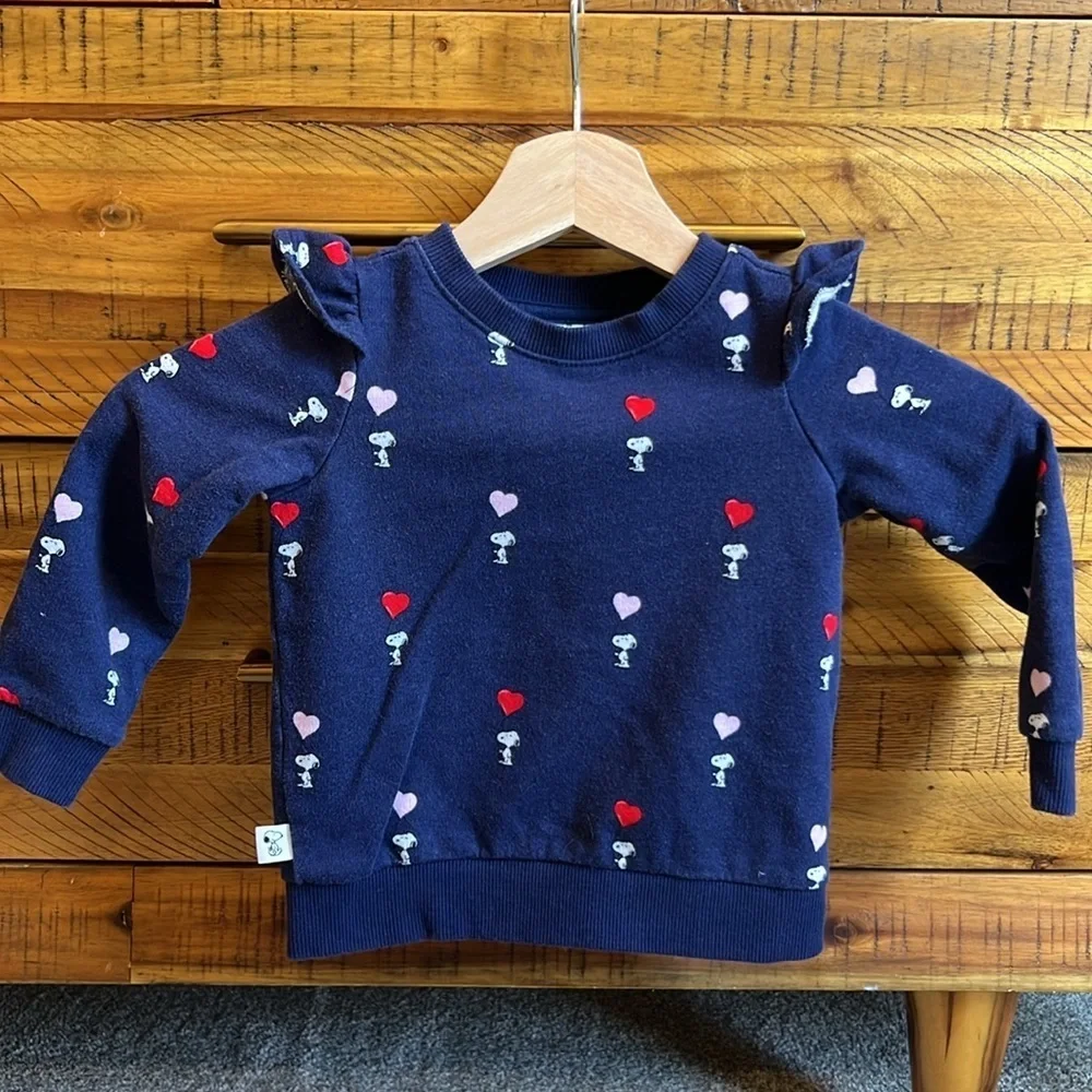 Janie & Jack Girls PEANUTS Snoopy Ruffle Shoulder Sweatshirt